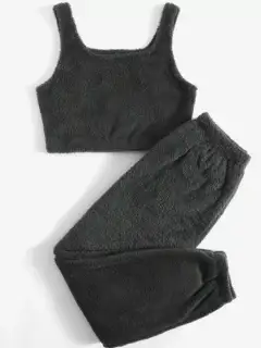 Cropped Plush Pants Lounge Set