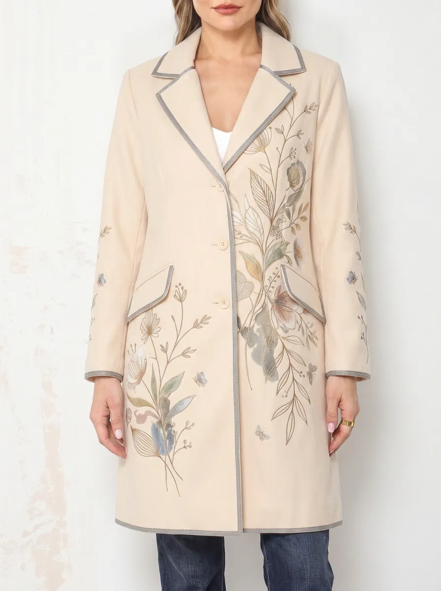 Women's Botanical Butterfly Printed Long Blazer Coat