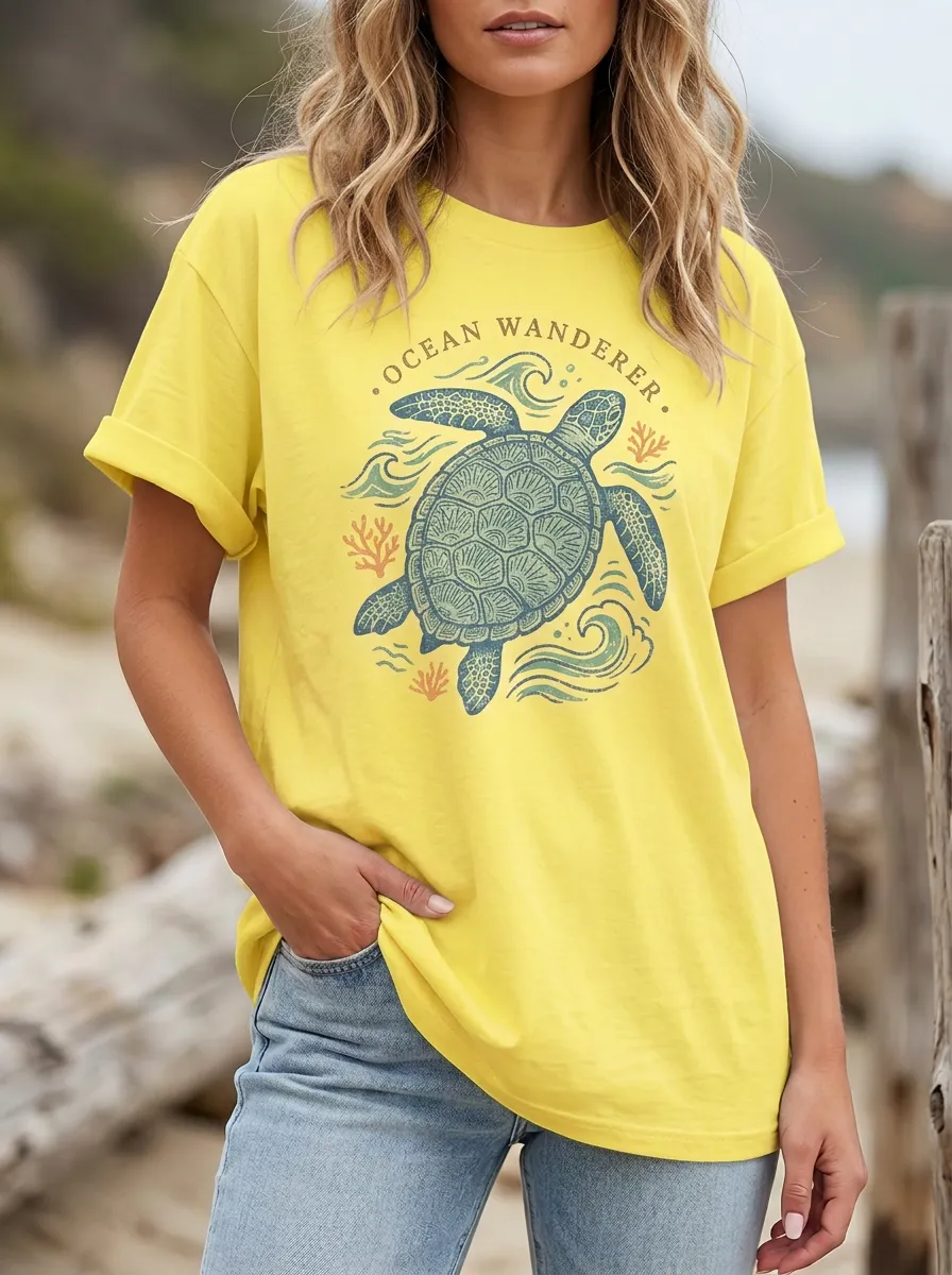 Women's Ocean Lover Sea Turtle Wanderer Printed T-shirt