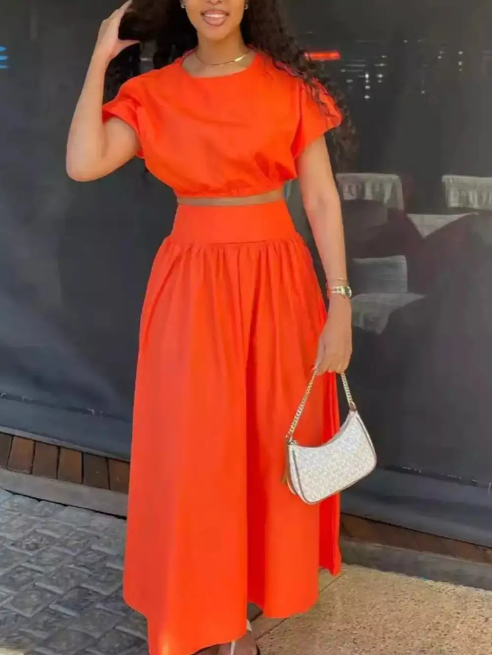 Polished Short Sleeve Crop Top And Skirt Set