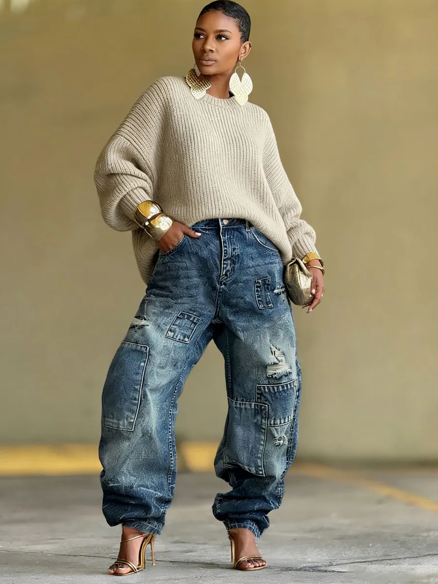 Charis Distressed Patchwork Denim Jeans