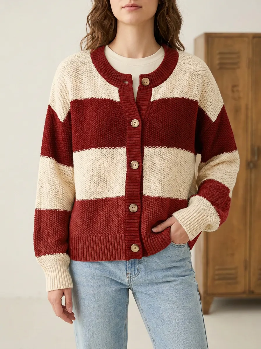 Cardigan Rugby Striped Knit Cardigan