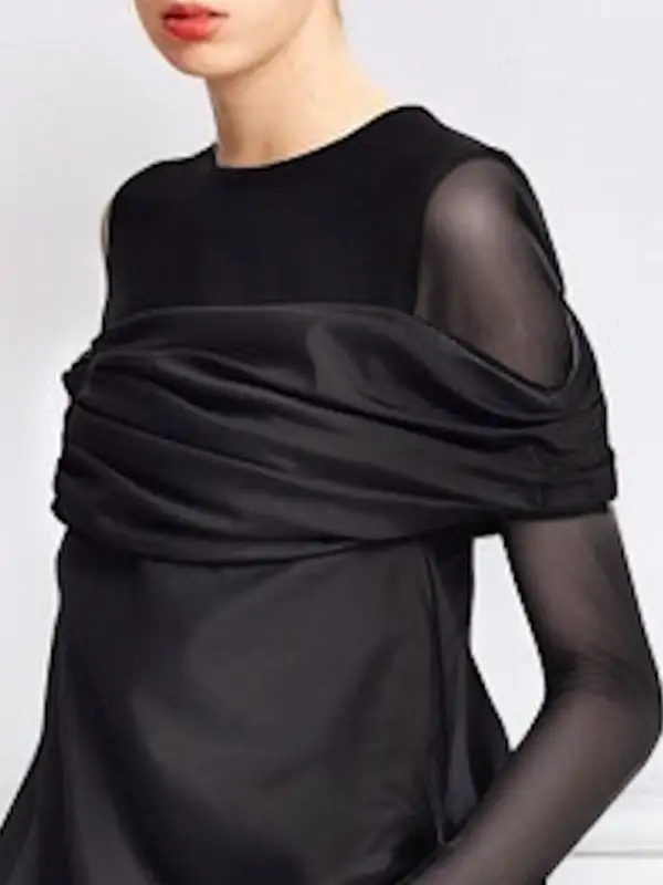 Layered Look Long Sleeve Sheer Round Neck T-Shirt
