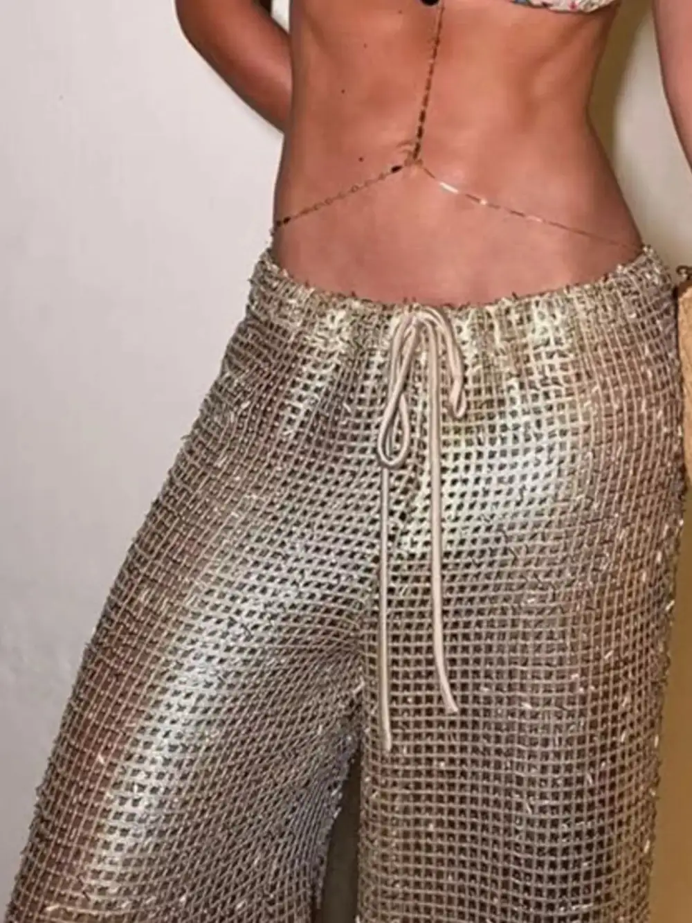 Sequin Wide Leg Drawstring Pants