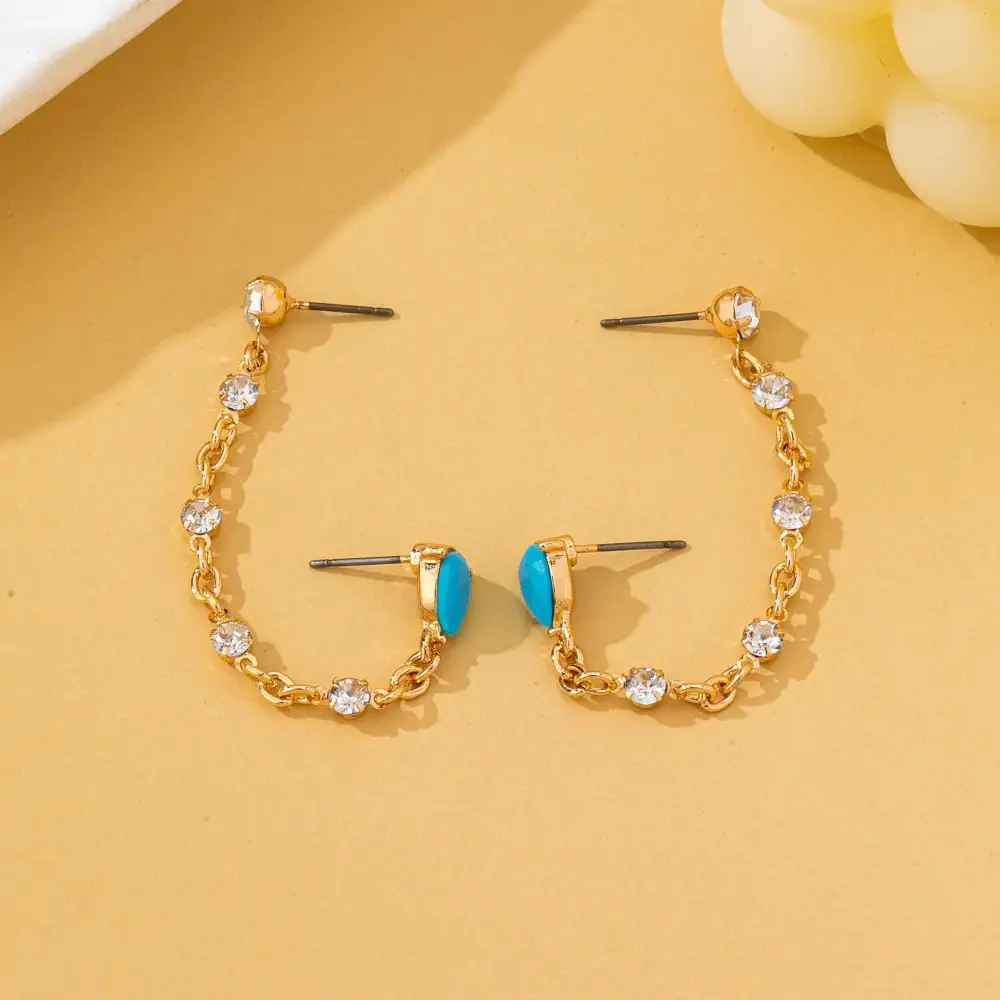 Turquoise Crystal Chain Loop arrings
