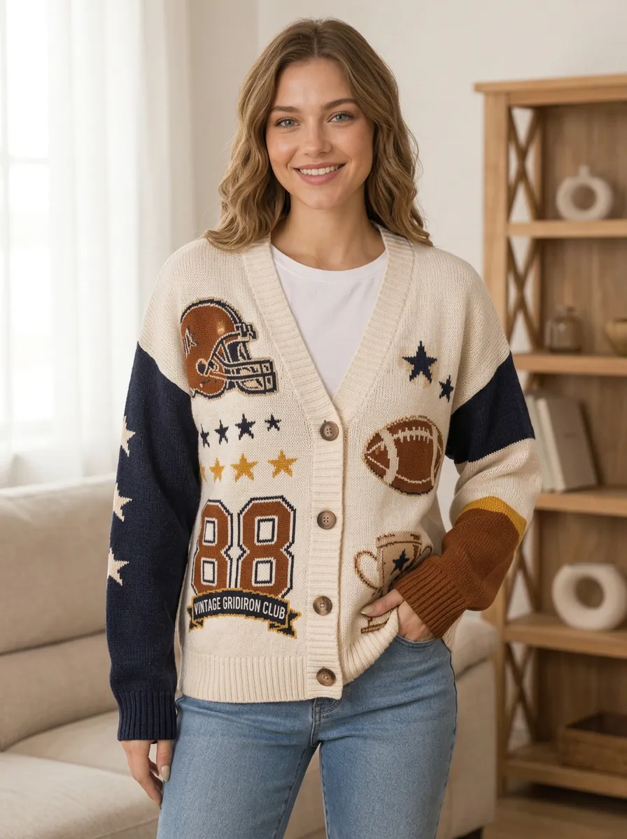 Women's Gridiron Ball Vintage Knit Cardigan