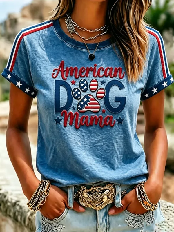 Women'S Proud American Dog 250Th Anniversary Patriotic Claw Print T-Shirt