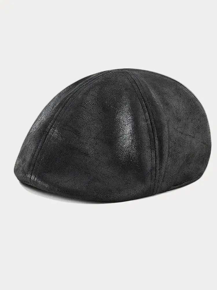 Vintage Pu Leather Beret Cap