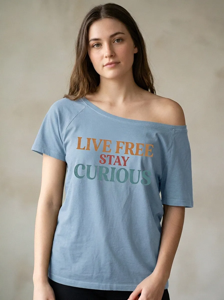 Women's Inspirational Quote Live Free Stay Curious Printed T-shirt