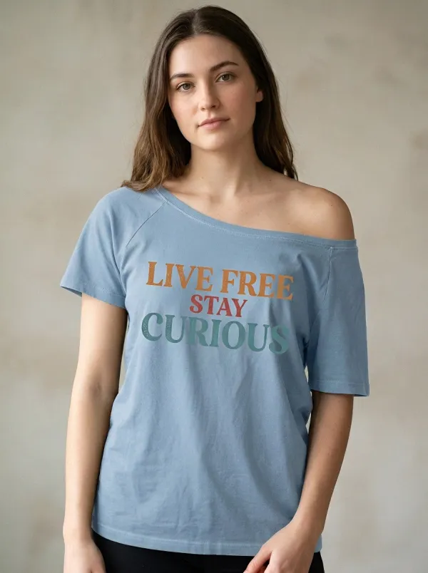 Women's Inspirational Quote Live Free Stay Curious Printed T-shirt