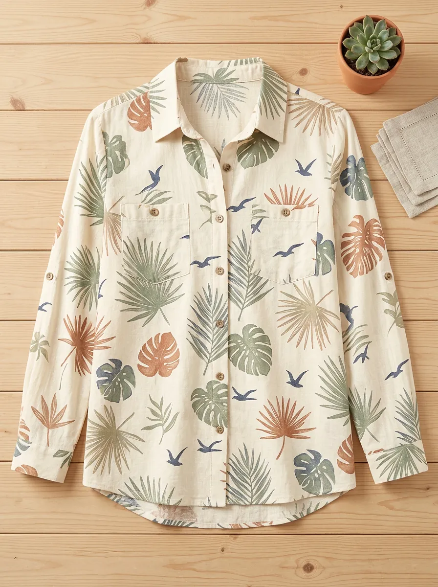Tropical Beach Lover Palm Leaf Seagull Shirt