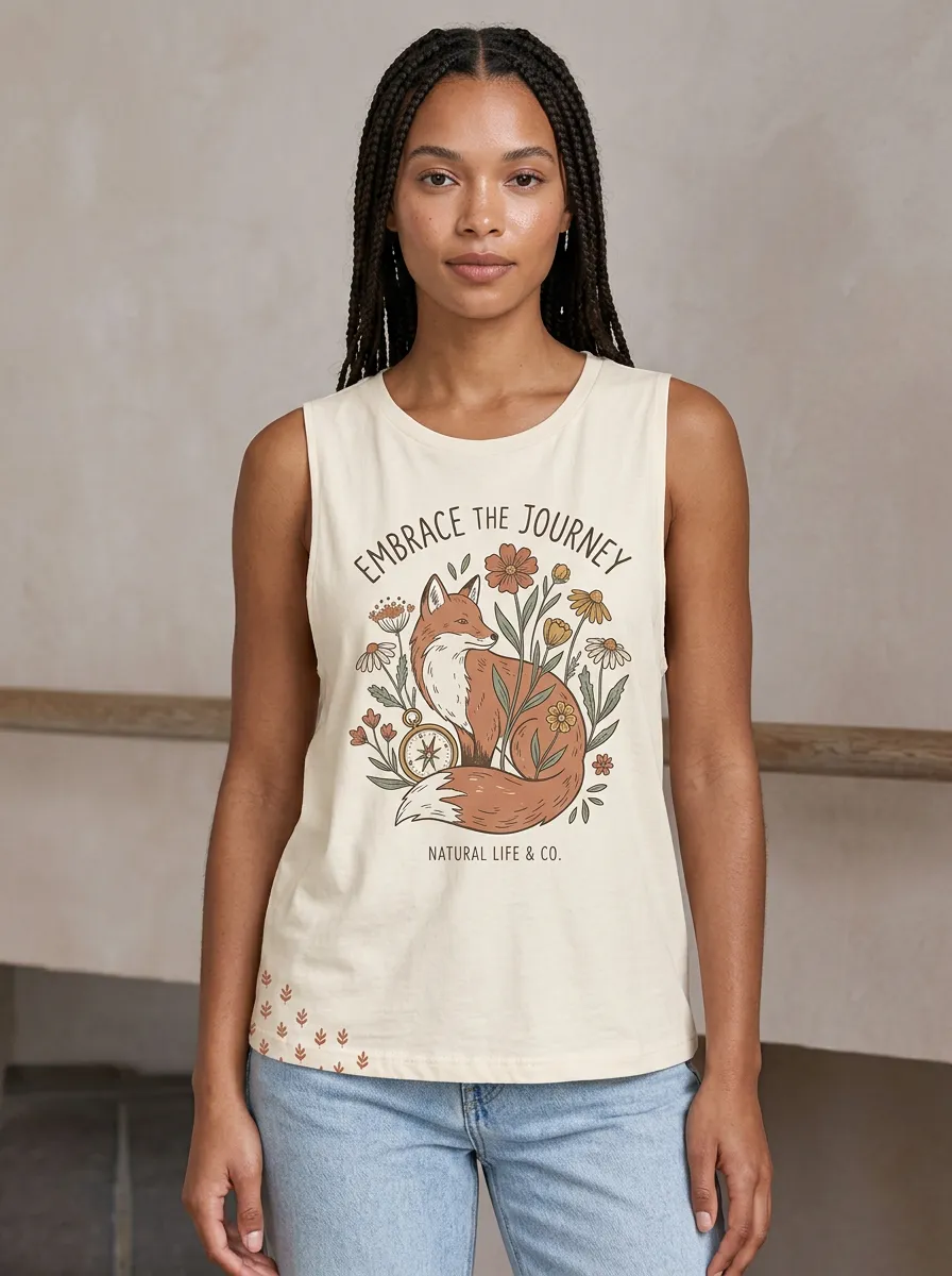 Nature Lover Fox Compass Floral Tank Top