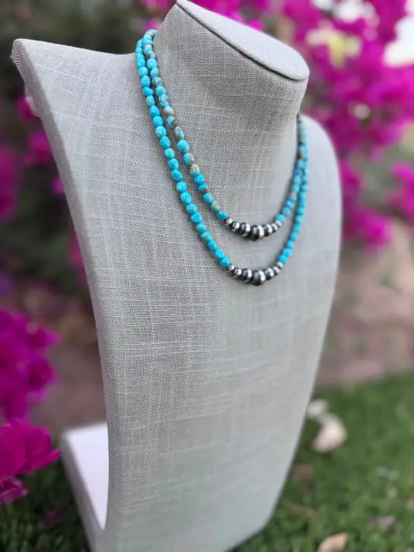 Beaded Turquoise Pearl Sterling Silver Necklace