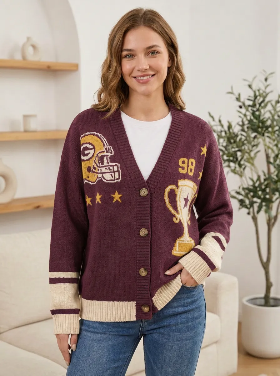 Women's Distinctive Gridiron Helmet Trophy Knit Cardigan