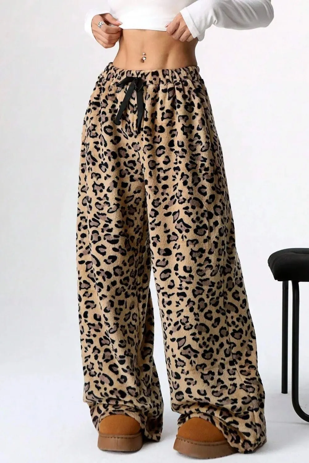 Animal Print Wide Leg Casual Pants