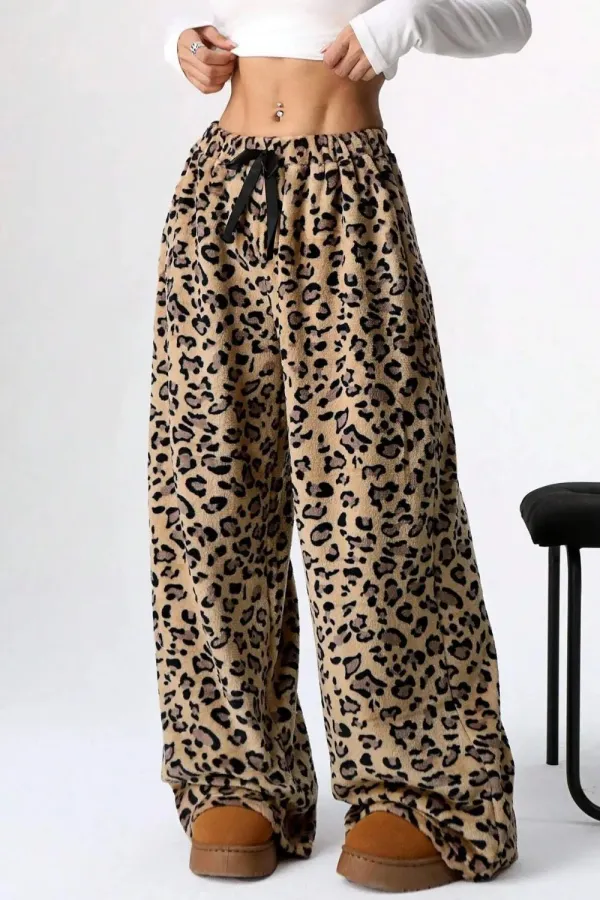 Animal Print Wide Leg Casual Pants