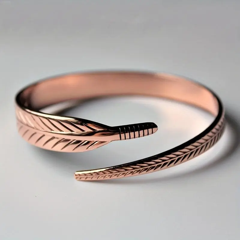 Copper Bangle Feather Accents-And Piece