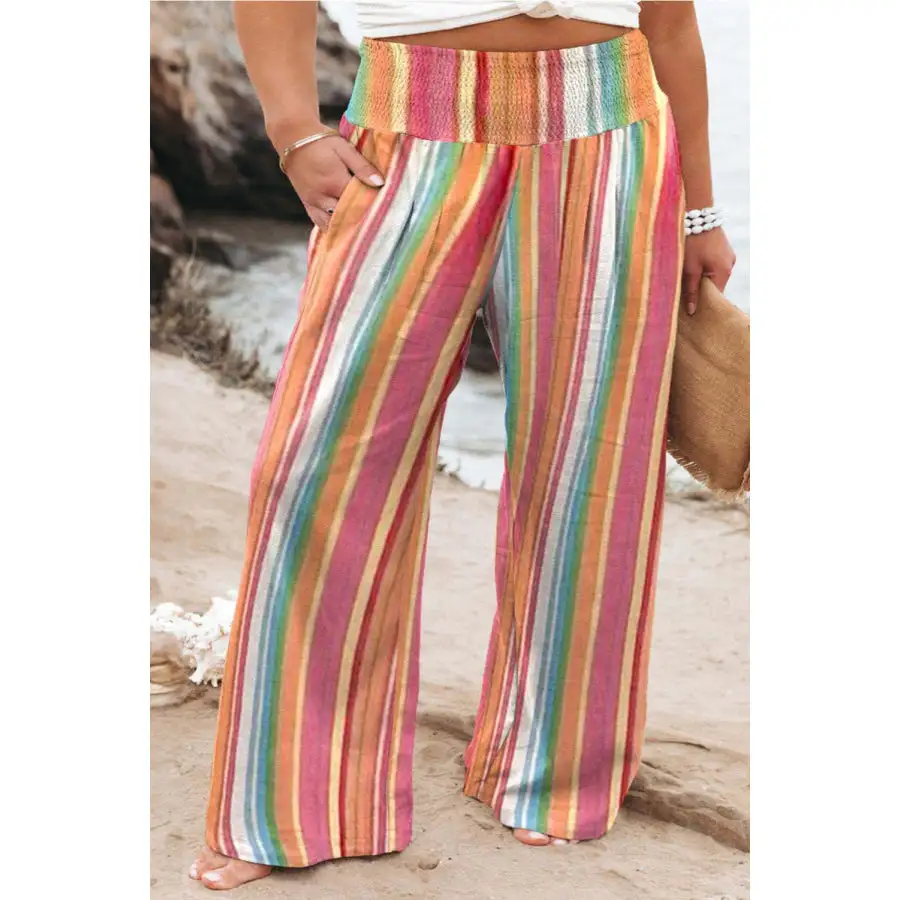 Classic Plus Size Striped Wide Leg Pants