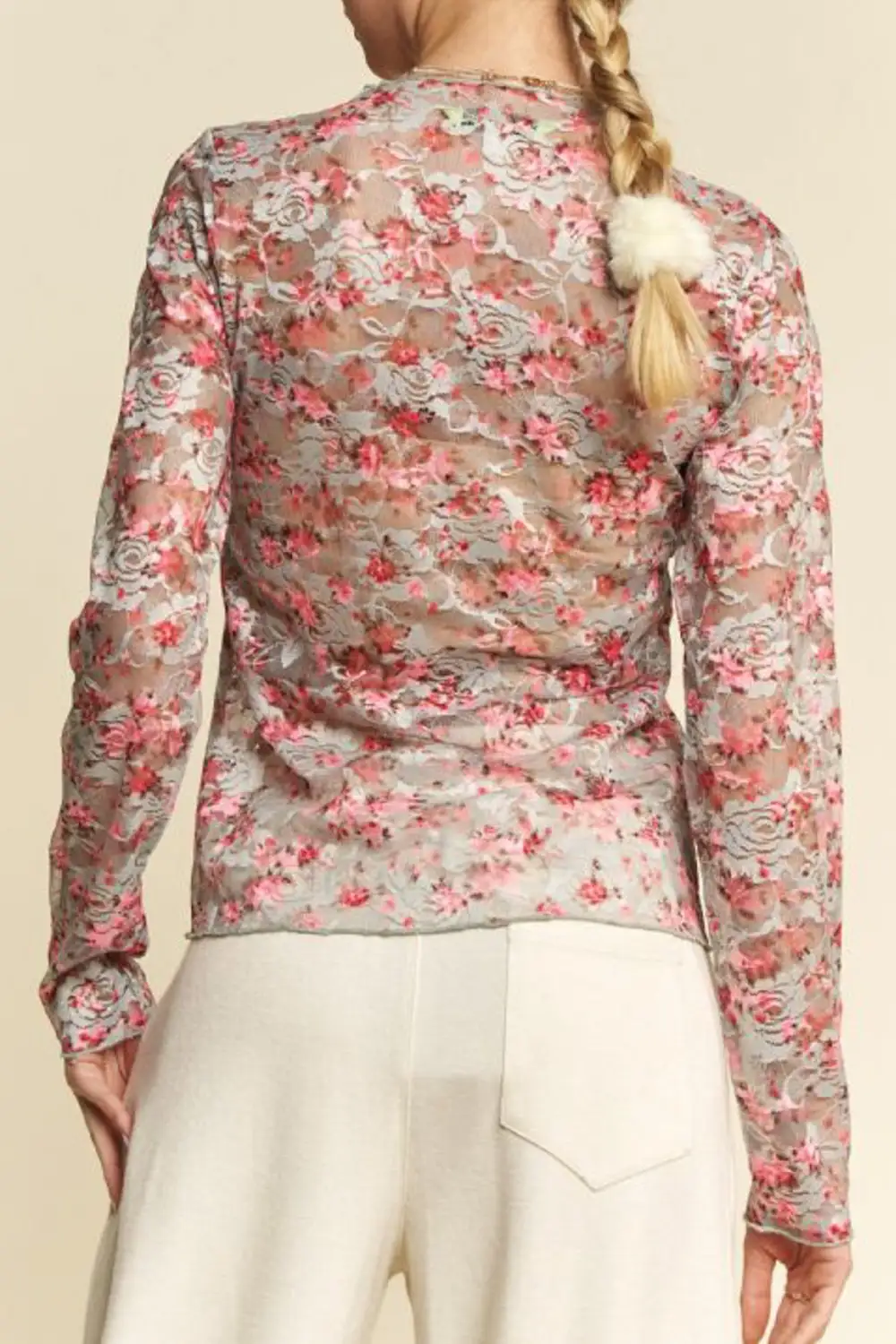 Floral Lace Ruffle Fitted Long Sleeve Top
