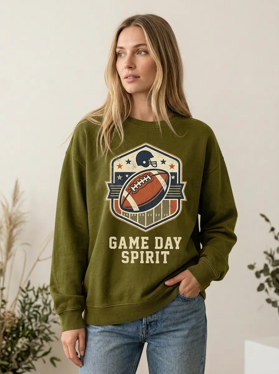Women's Football Lover Game Day Spirit Helmet Graphic Crewneck Sweatshirt