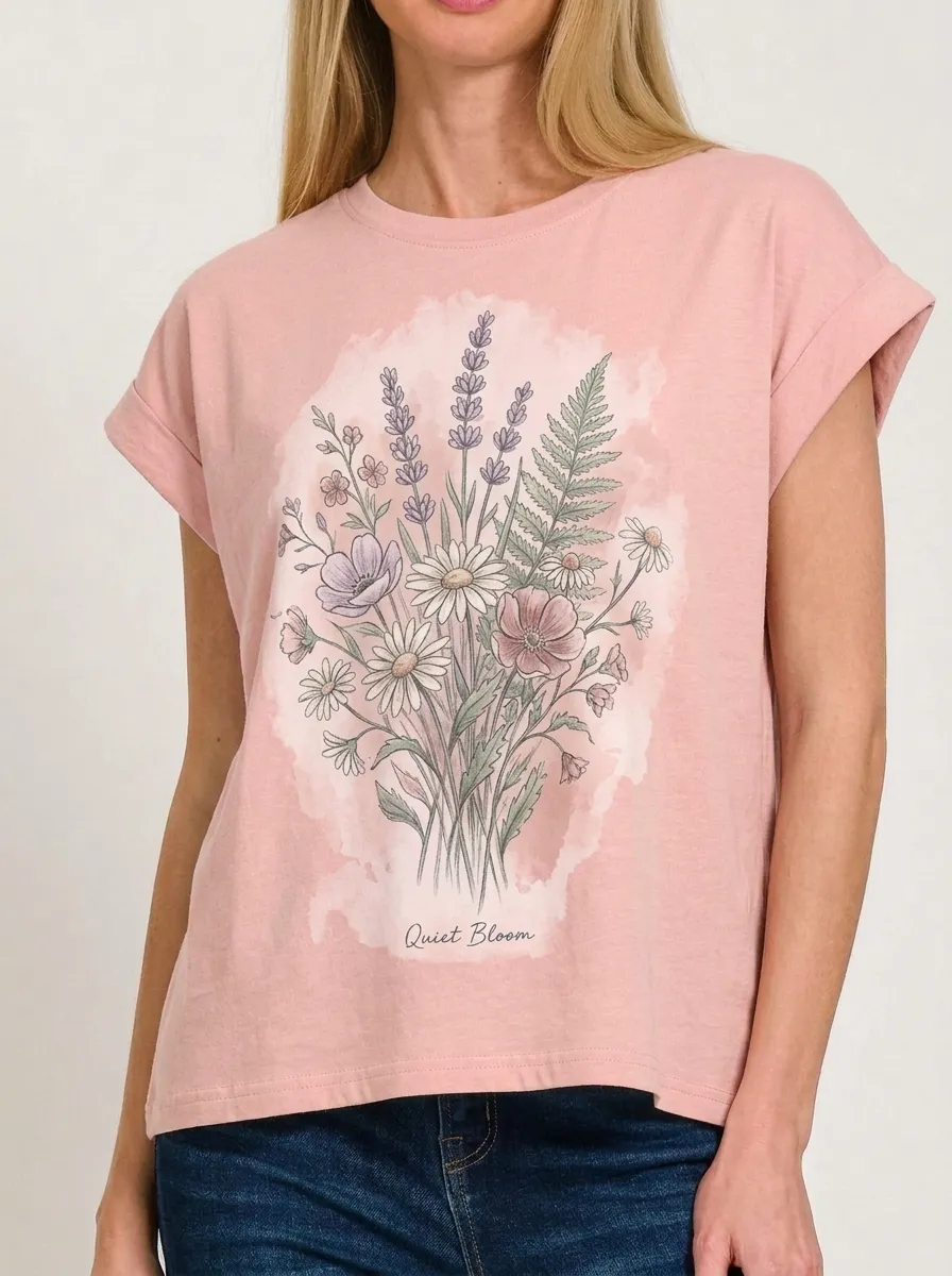 Women's Botanical Nature Lover Lavender Daisy Printed T-shirt