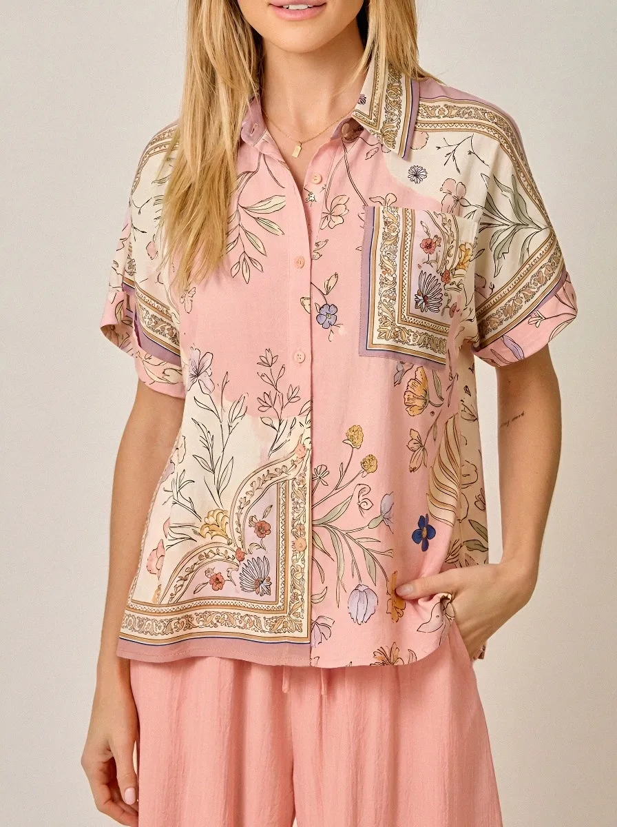 Women's Boho Floral Paisley Printed Button-Down Shirt