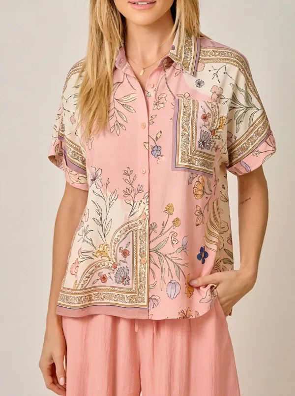 Women's Boho Floral Paisley Printed Button-Down Shirt