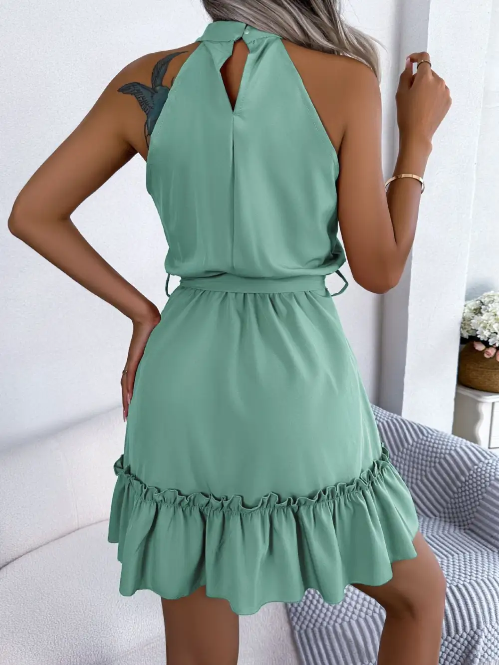 Halter A Line Ruffle Casual Dress