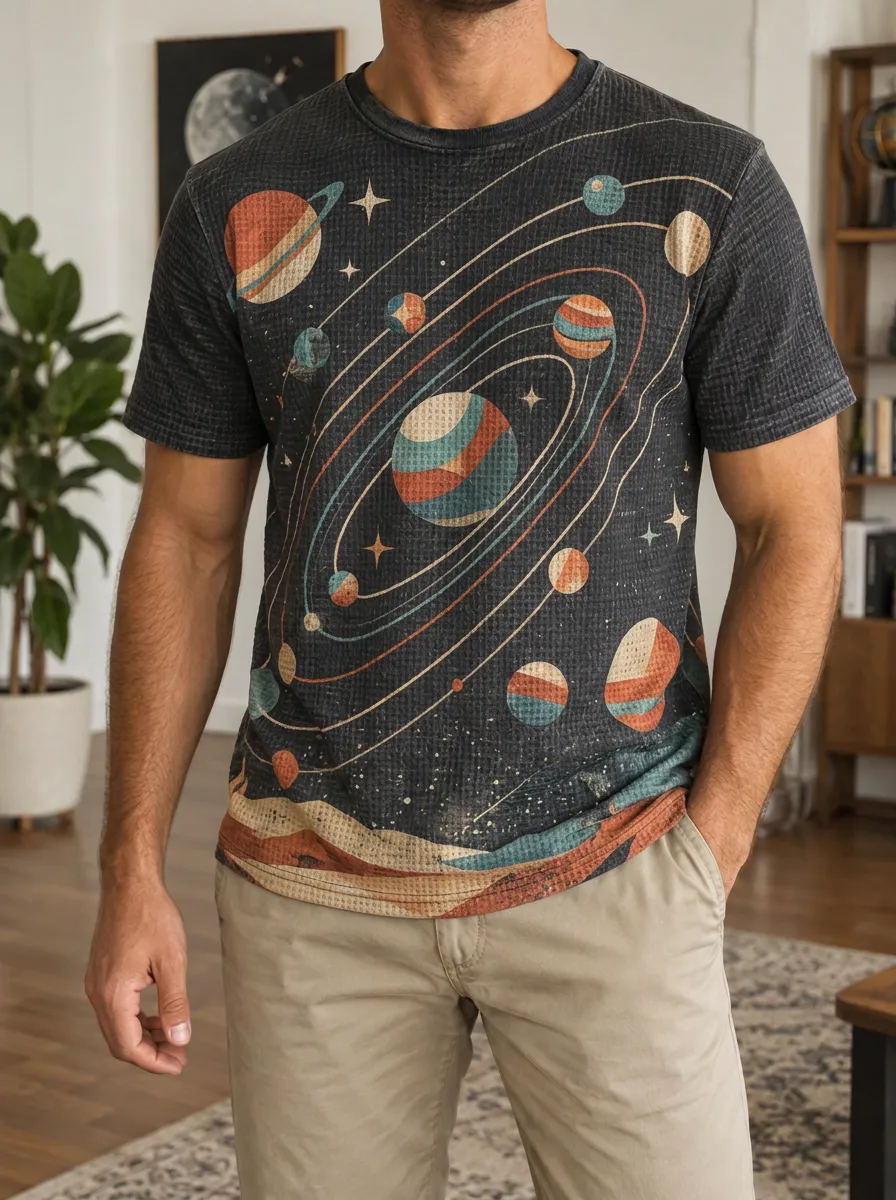 Men's Astronomy Lover Solar System Planets Signature Crew Neck T-Shirt