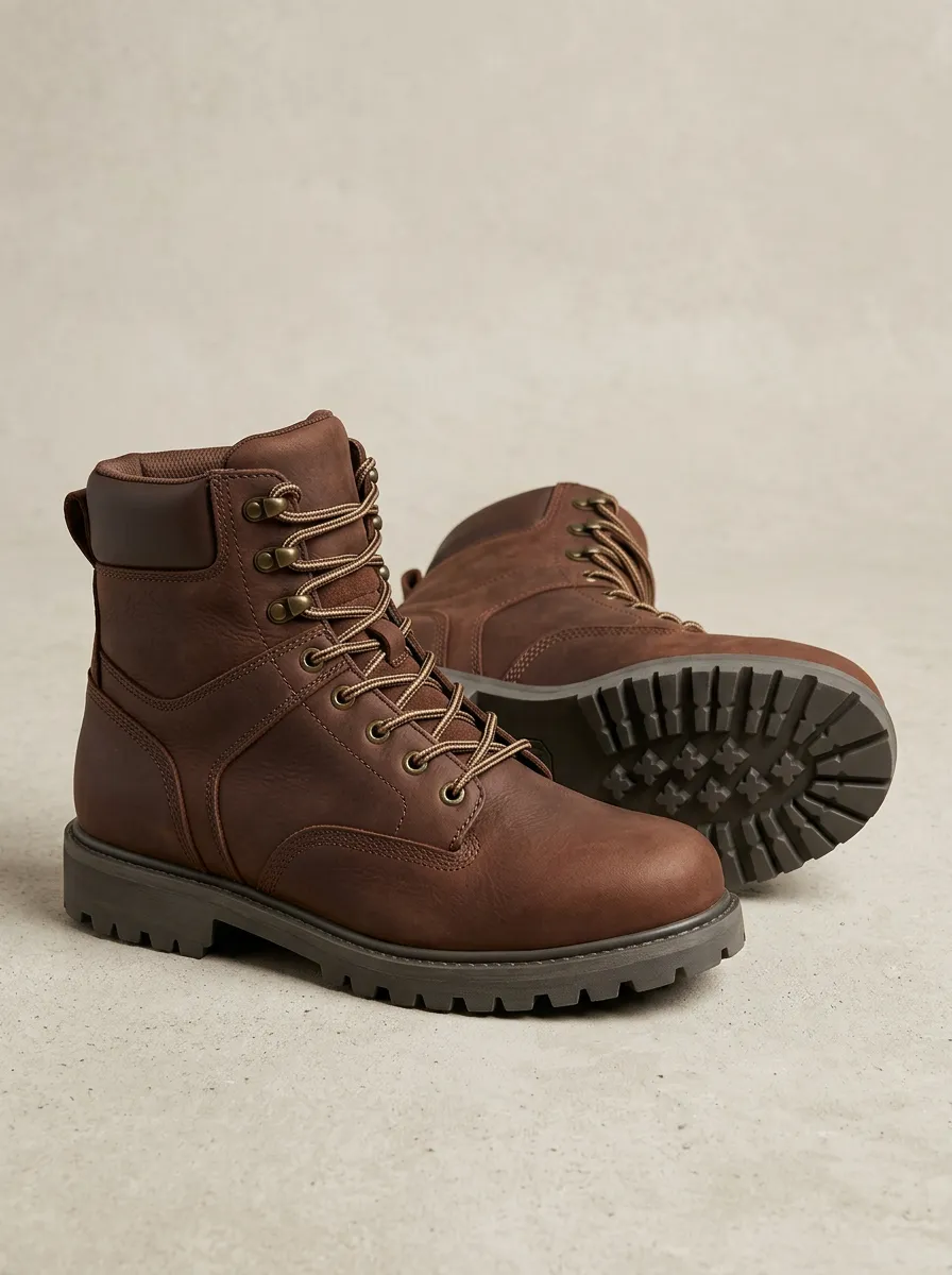 Unisex Leather Lace-Up Work Boots