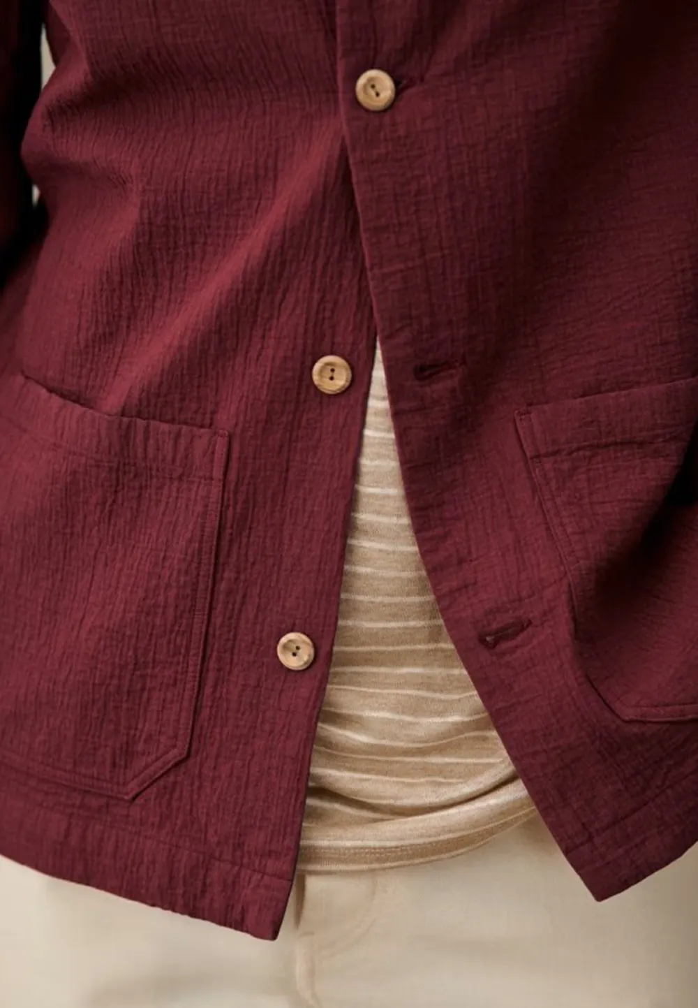Raspberry Red Cotton Textured Button Front Jacket