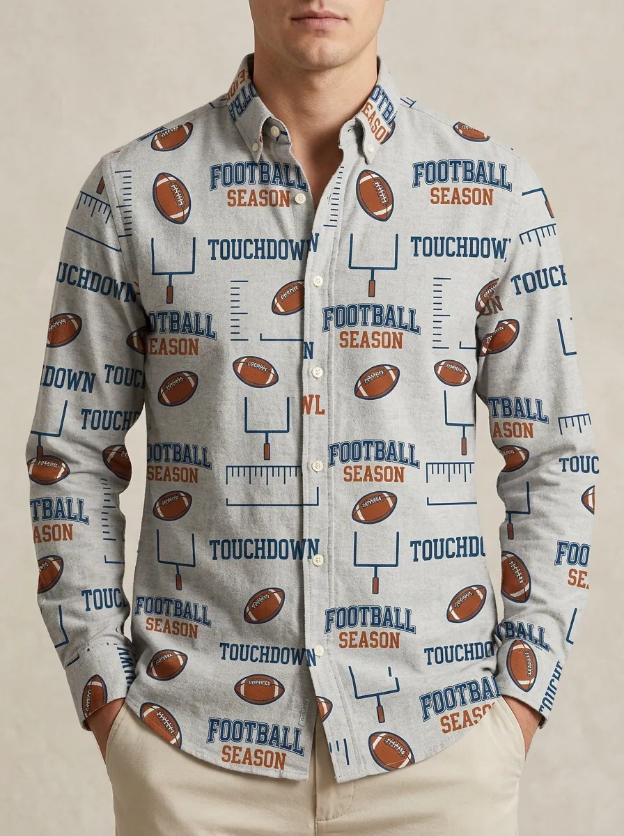 Men's Football Season Touchdown Pattern Printed Button-down Shirt