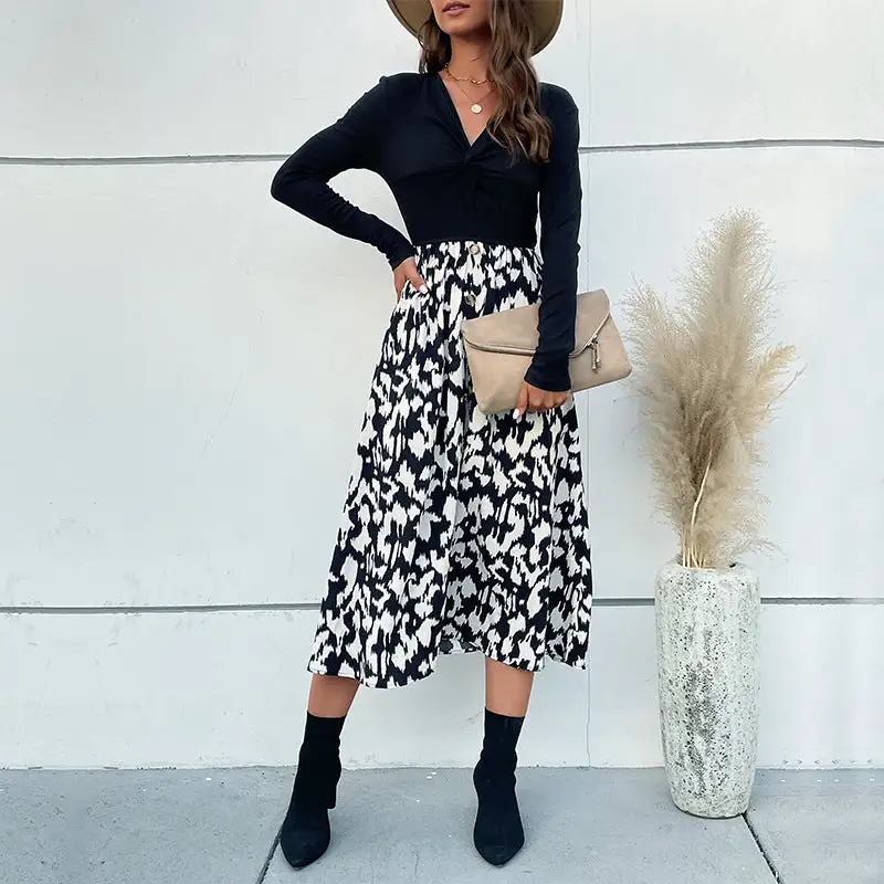 Women's Wrap Long-Sleeve Floral Party Dress