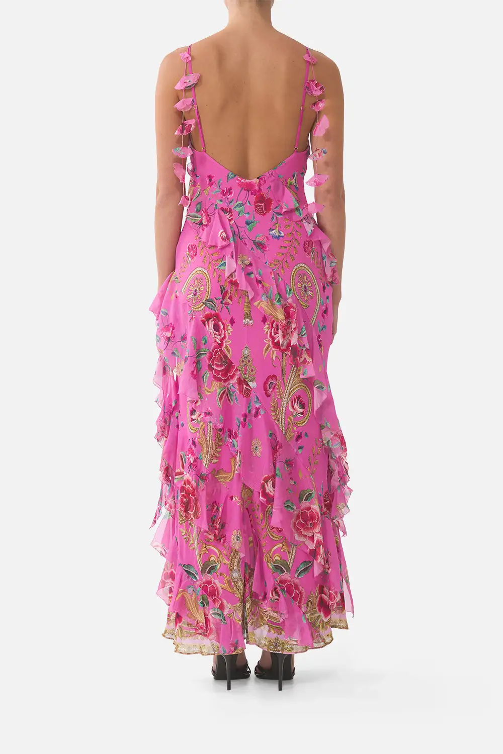 Asymmetrical Ruffle Slip Dress