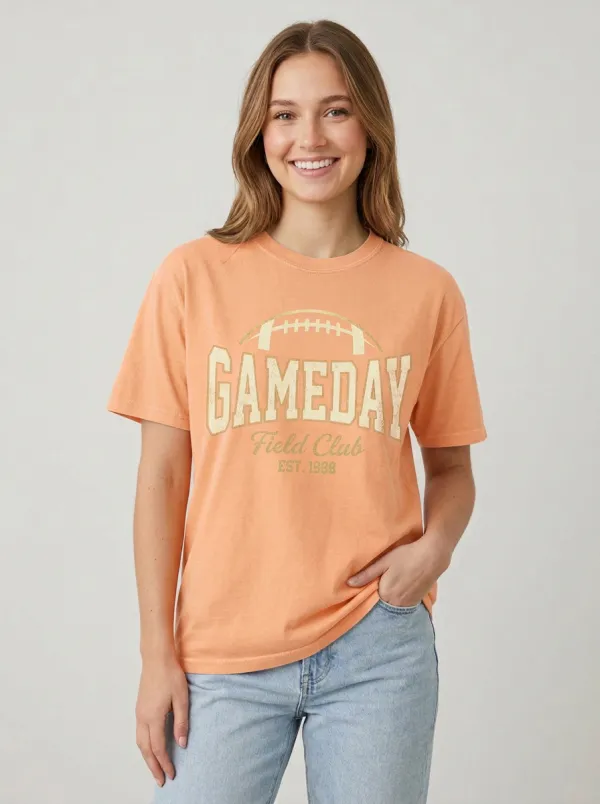 Women's Heritage Inspired Football Ball Game Day Crew Neck Graphic T-Shirt