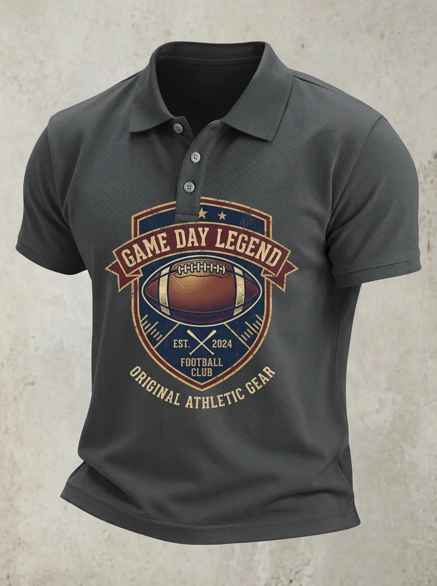 Men's American Football Game Day Legend Printed Polo Shirt