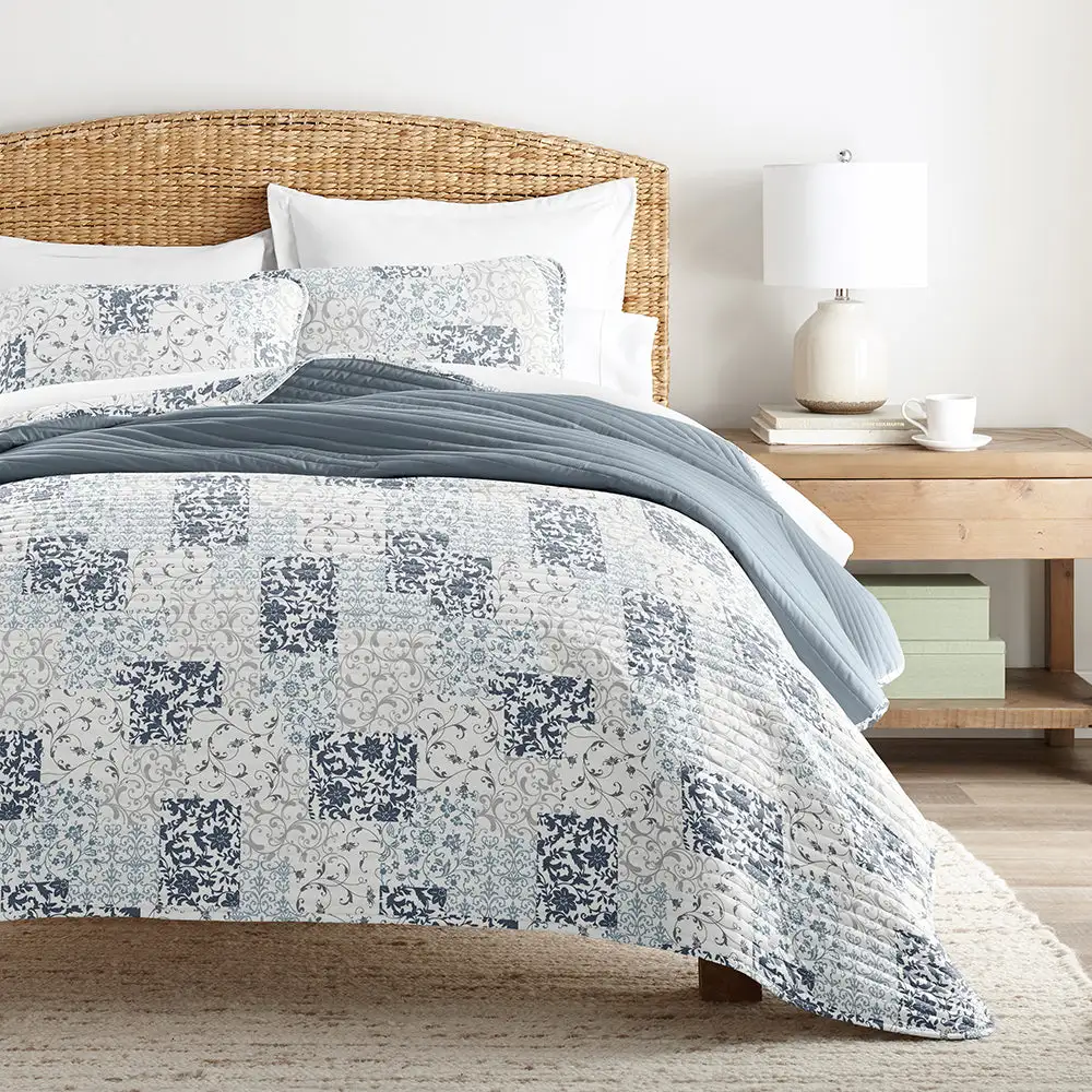 Scrolled Patchwork Reversible Quilted Coverlet Set