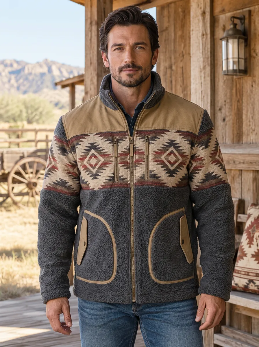 Canyon Trail Aztec Frontier Look Men's Western Fleece Jacket