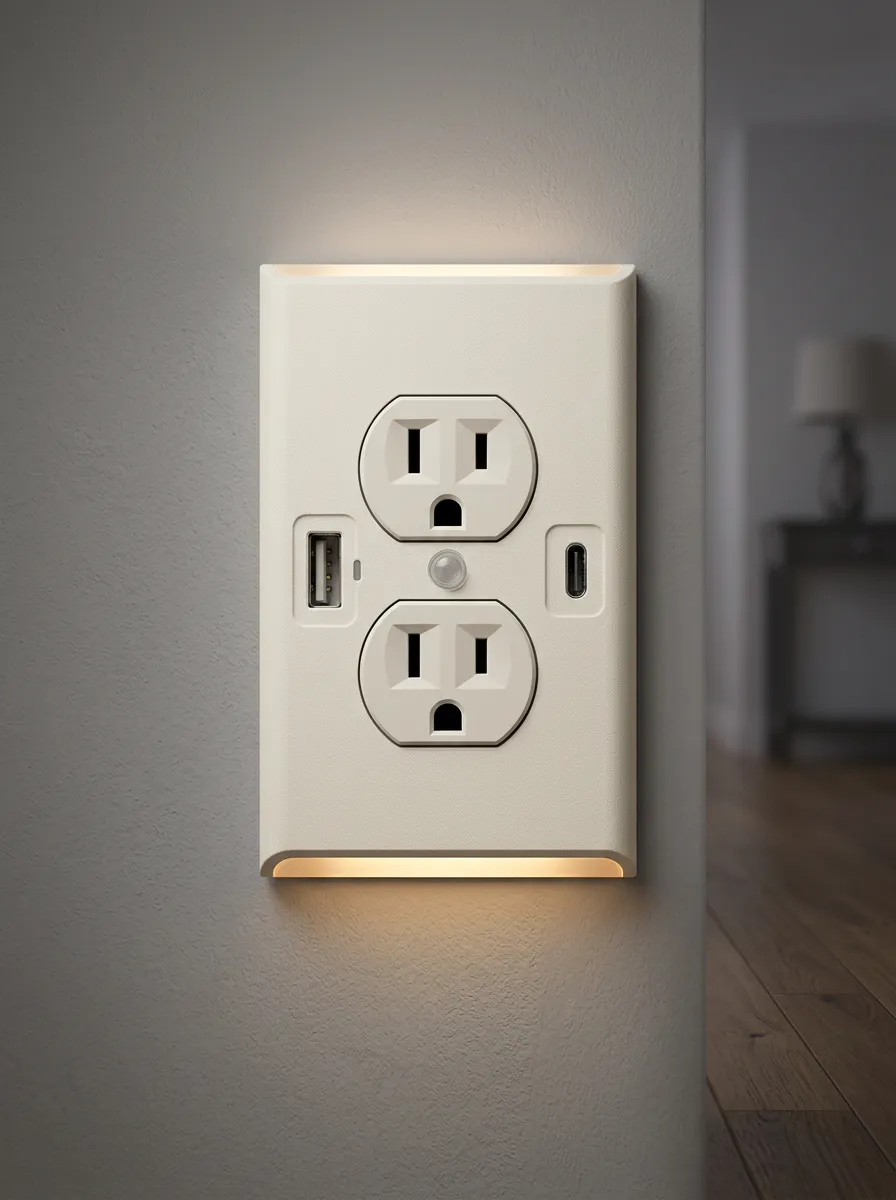 USB-C Night Light Sensor Printed LED Outlet Cover