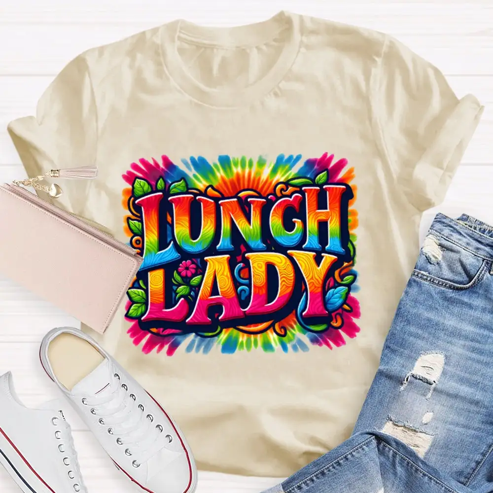 Lunch Lady Colorful Tie-Dye Print T-Shirt