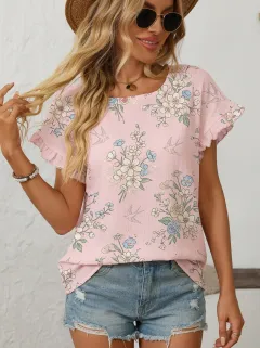 Bird Nature Ruffle Women's Loose Printed Blouse