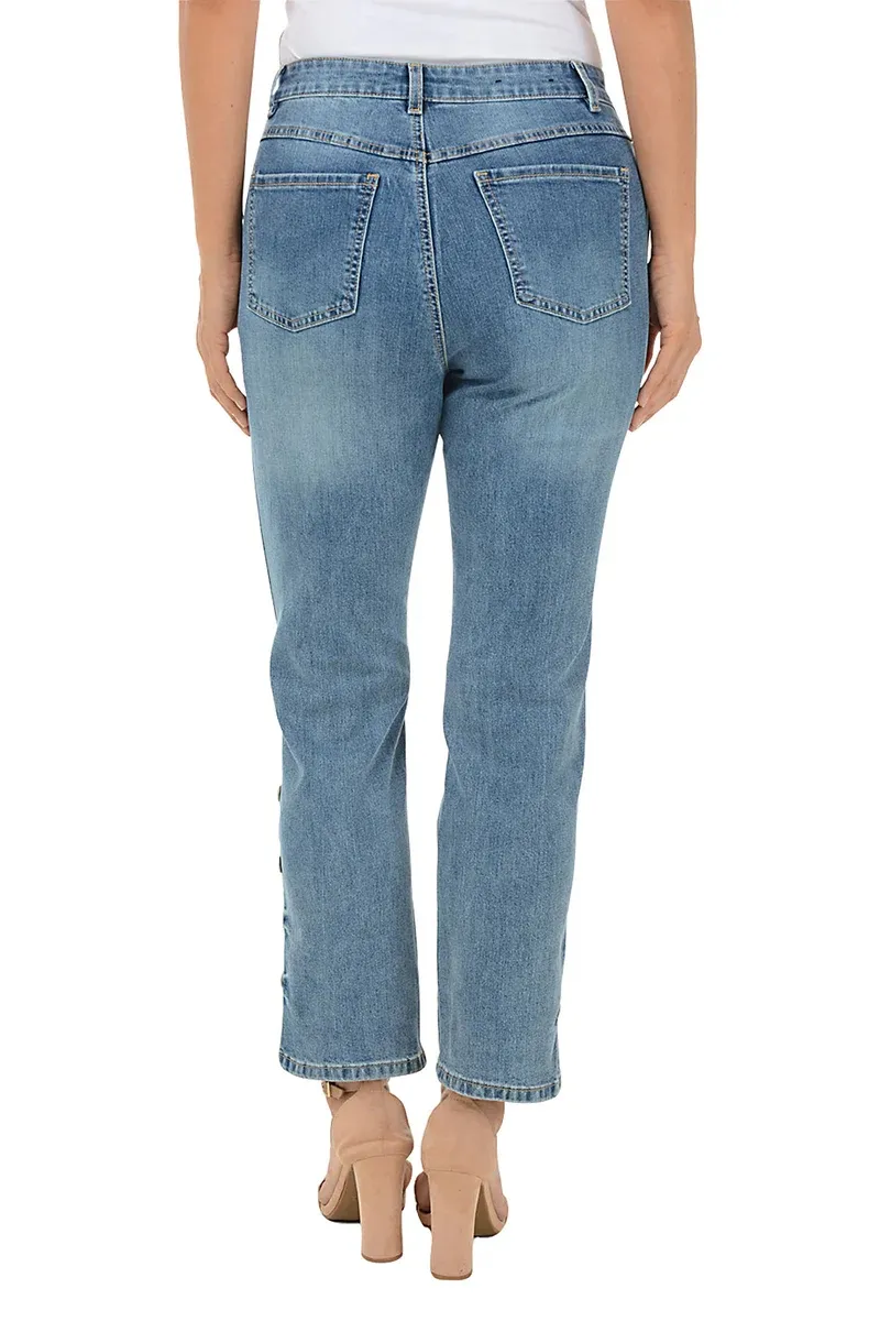 Skinny Lattice Hem Denim Capri Pant