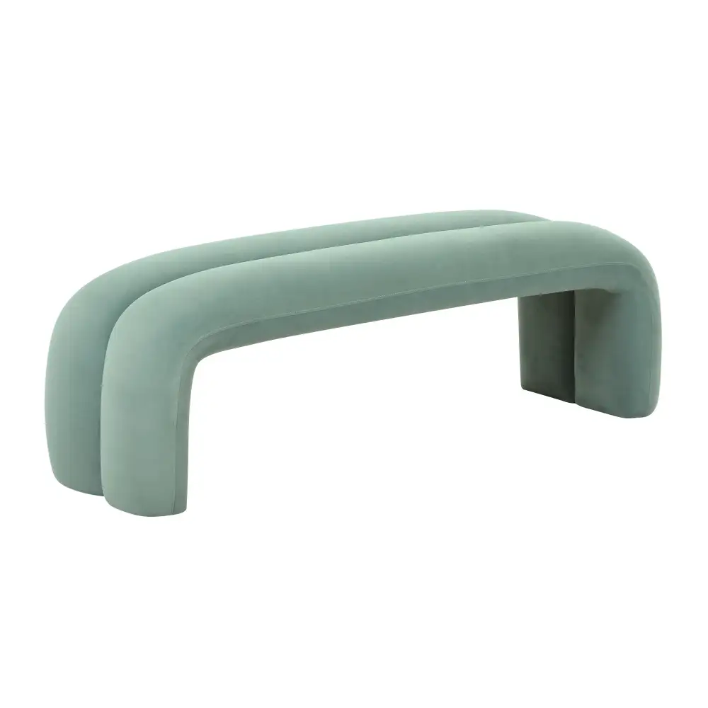 Channel Tufted Curved Velvet Upholstered Bench