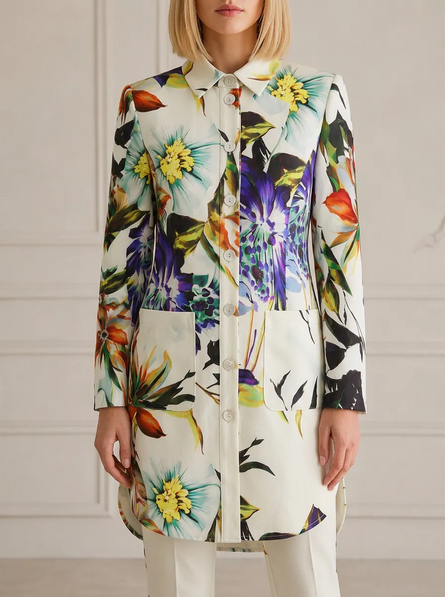 Women's Floral Art Botanical Printed Longline Shirt