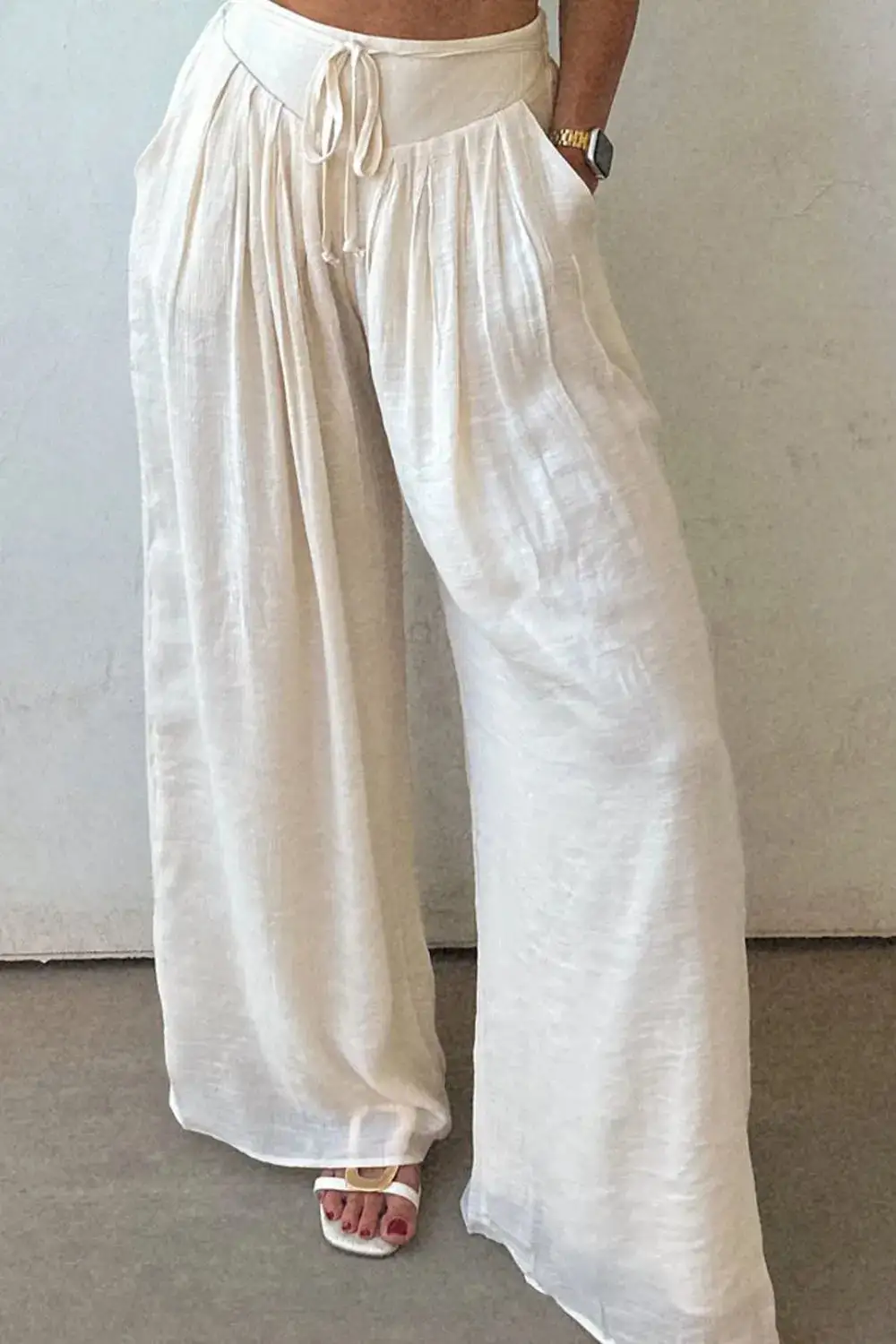 Wide Leg Tie Waist Pleated Casual Pants