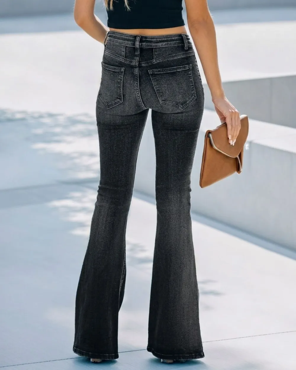 High-Waist Washed Flare Jeans
