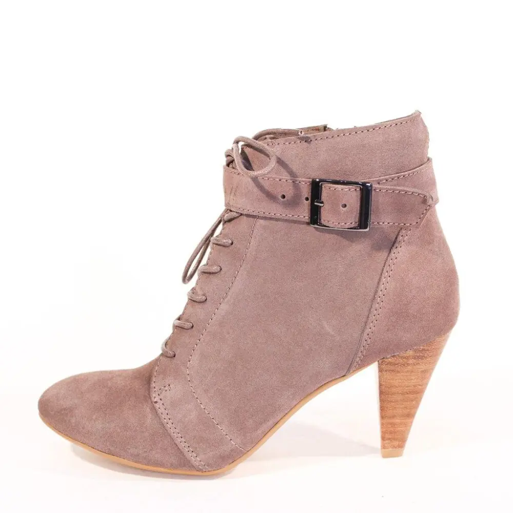 Suede Buckle Lace Up Ankle Boots