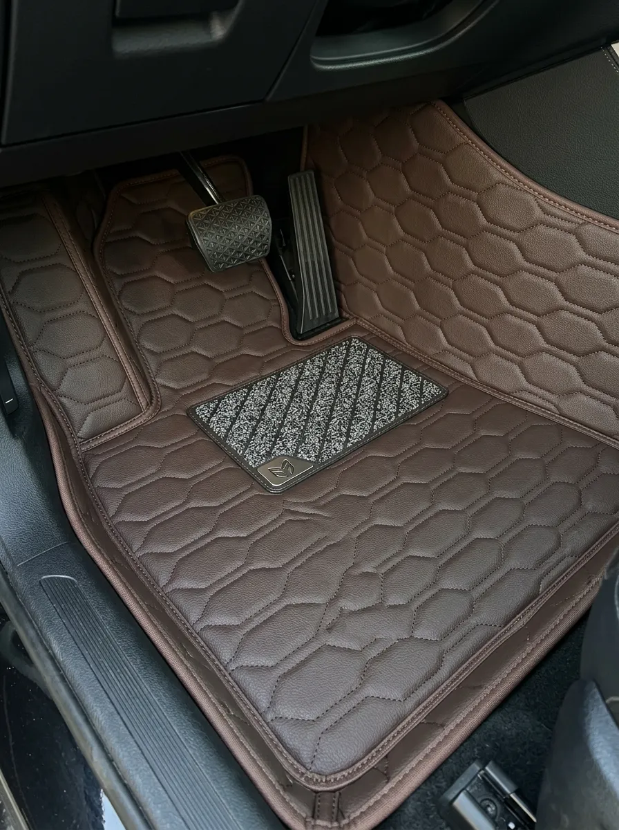 Tailored Hexagon Pattern Stitched Leather Vehicle Floor Mat