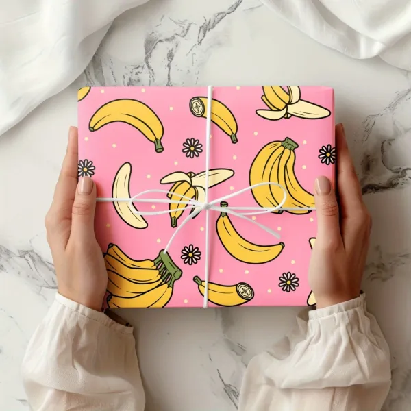 Pink Banana Pattern Wrapping Paper