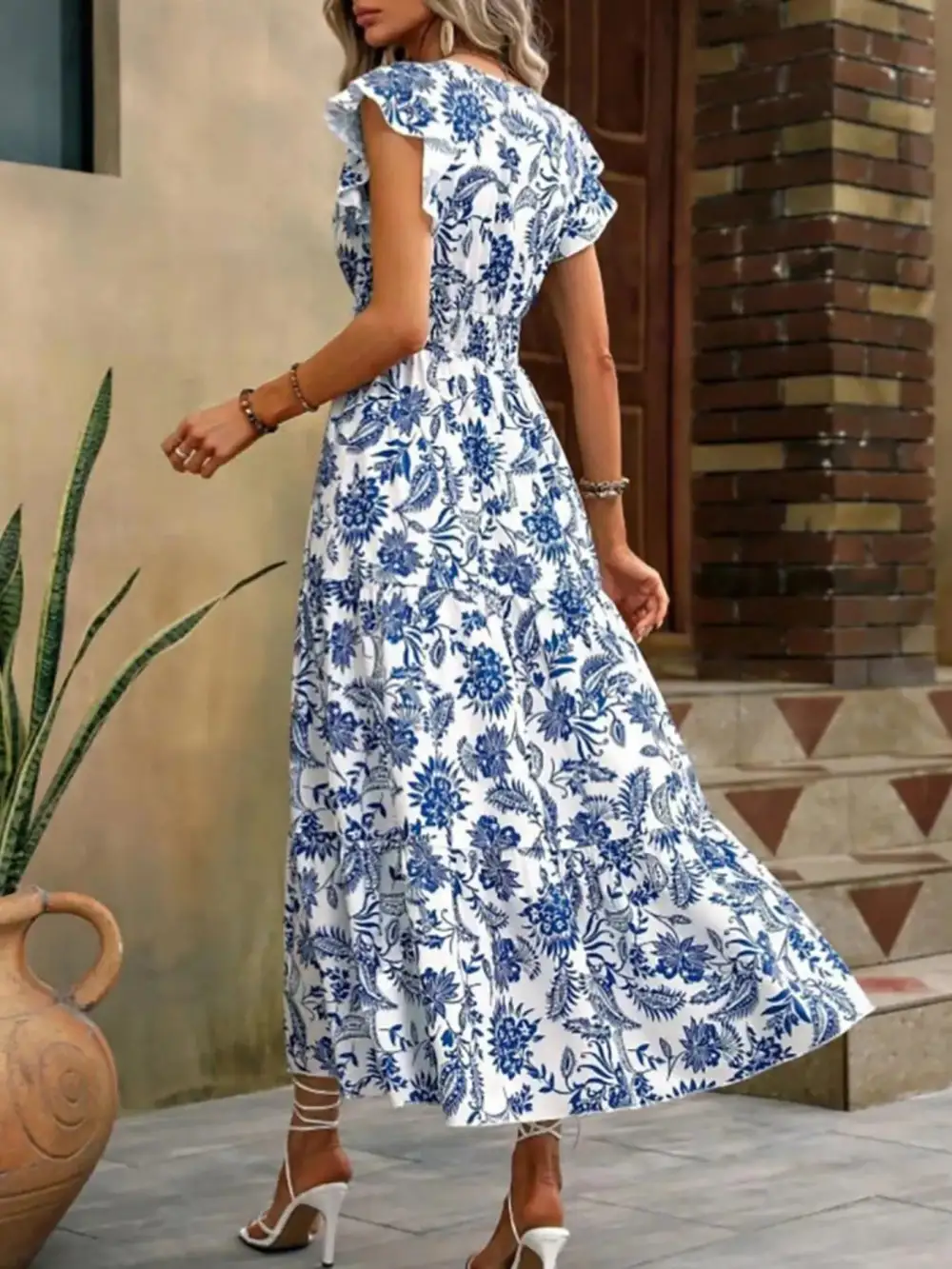 Ruffle Ruffle Sleeve Midi Dress